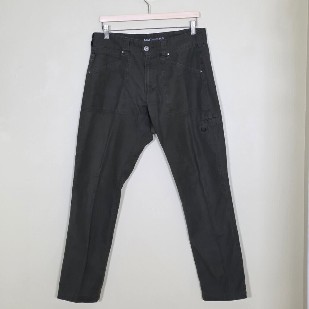 Helly Hansen Essential Canvas Pants Men M Green Khaki TGI 62952P Relaxed Pockets